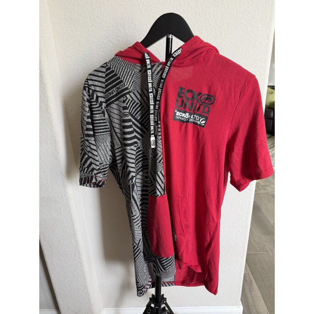 Ecko Unltd Hoodie Mens Medium Red Split Graphic EO12K903 Short Sleeve Pullover M